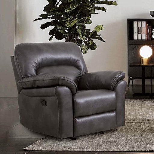 JOSIAS Glider Recliner, Dark Gray Leatherette - Marjories Furniture (Las Vegas, NV)