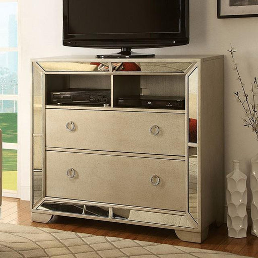 LORAINE Champagne Media Chest - Marjories Furniture (Las Vegas, NV)