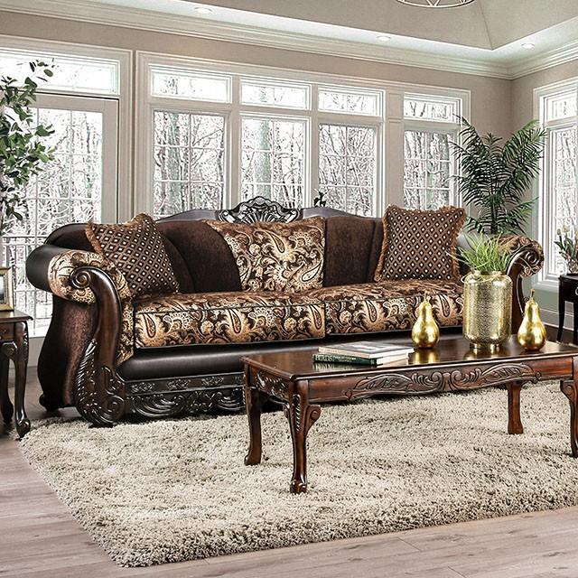 Newdale Brown/Gold Sofa - Marjories Furniture (Las Vegas, NV)