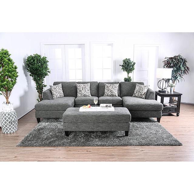 Lowry Gray Sectional w/ Ottoman - Marjories Furniture (Las Vegas, NV)