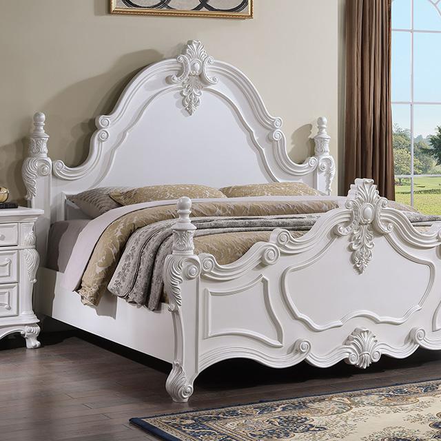 Francione E.King & Queen Bed White & Chrome - Marjories Furniture (Las Vegas, NV)