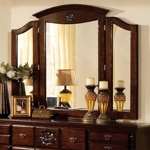 Tuscan II Glossy Dark Pine Tri-Fold Mirror - Marjories Furniture (Las Vegas, NV)
