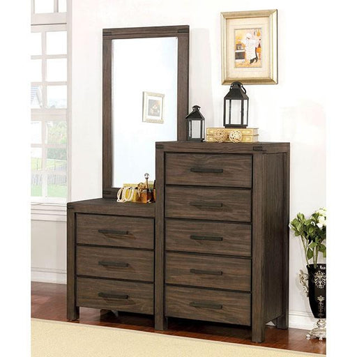 Rexburg Wire-Brushed Rustic Brown 8-Drawer Dresser Mirror - Marjories Furniture (Las Vegas, NV)