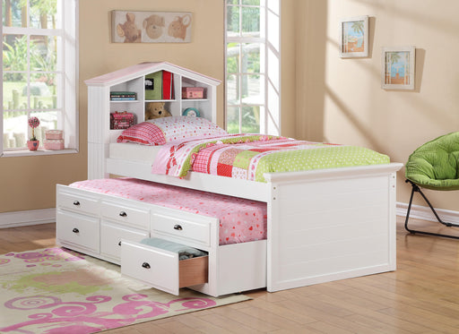 Mcraft Twin Bed W/Trundle-White W. Drawers in White - Marjories Furniture (Las Vegas, NV)