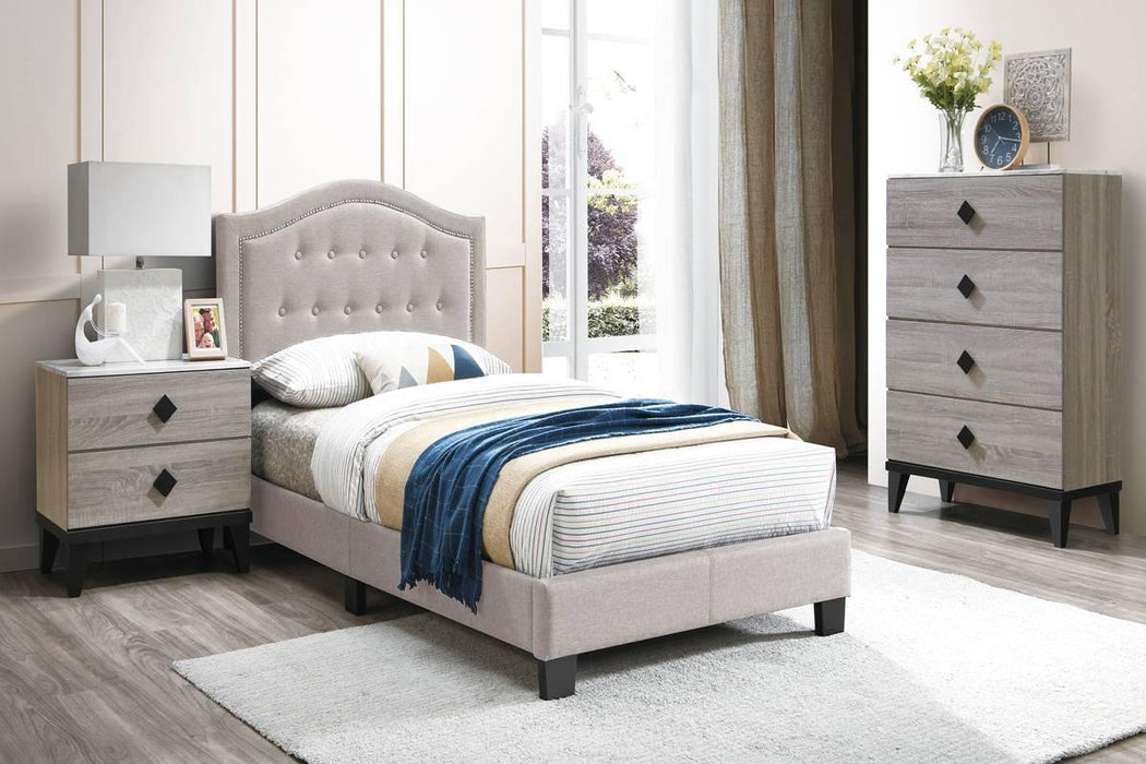 Chyuan Twin Bed/Light Brown Burplap in Light Brown / Black