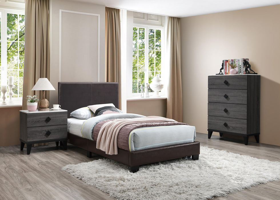 Chyuan Twin Bed-Brown Pu in Espresso/Espresso - Marjories Furniture (Las Vegas, NV)