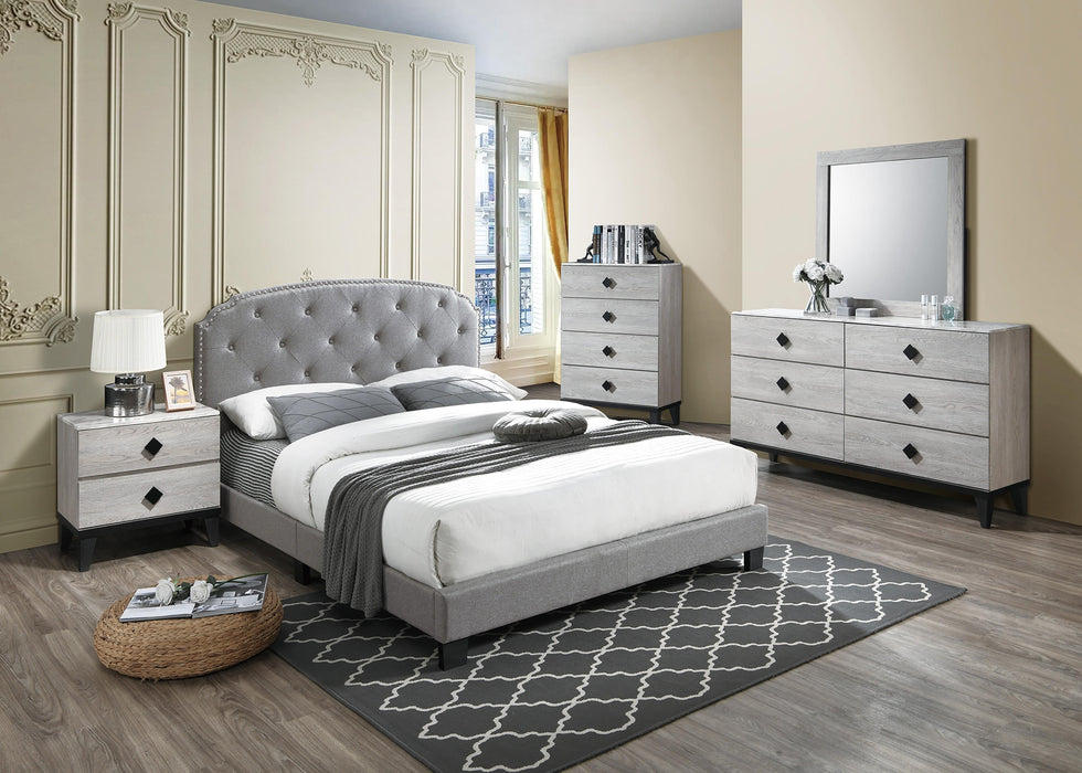Chyuan Queen Bed/Light Grey Burplap in Light Grey / Black - Marjories Furniture (Las Vegas, NV)