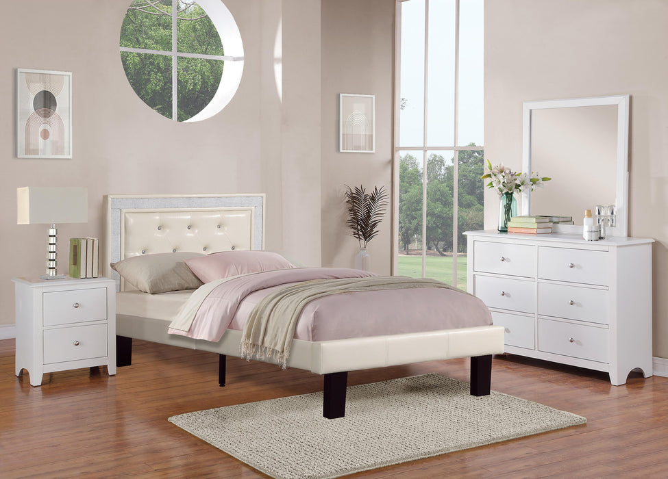 Chyuan Twin Bed/Pu-Light Bone in Cream/Espresso - Marjories Furniture (Las Vegas, NV)