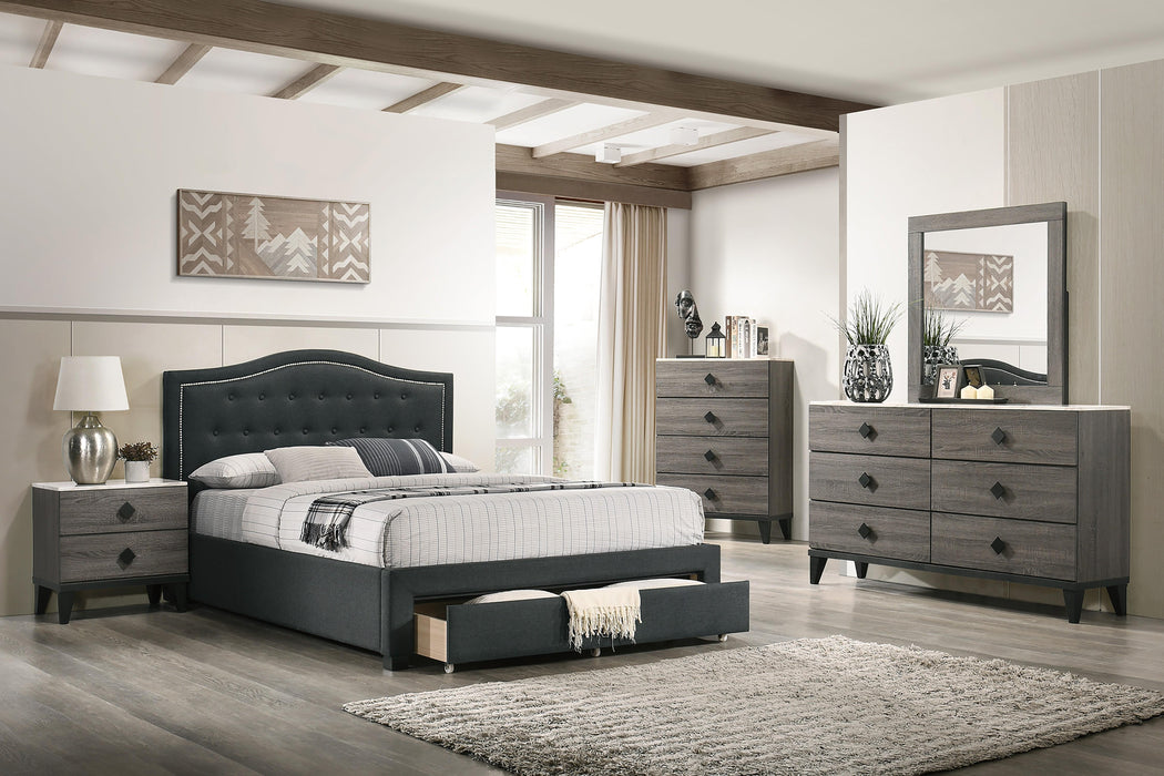 Liihcc Ek Bed Charcoal Burlap in Charcoal / Black - Marjories Furniture (Las Vegas, NV)