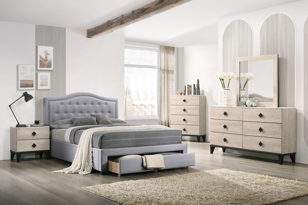 Liihcc Ek Bed Light Grey Burlap in Light Grey / Black