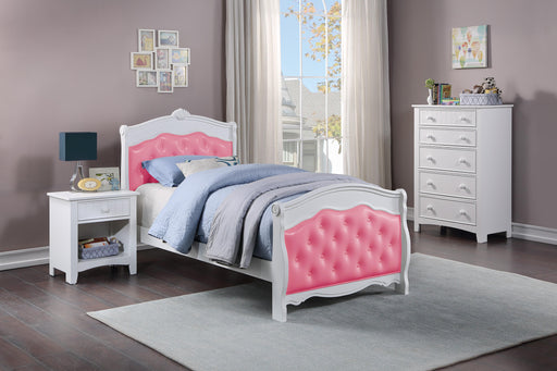 Mcraft Twin Bed-White/Pink Pu in White - Marjories Furniture (Las Vegas, NV)