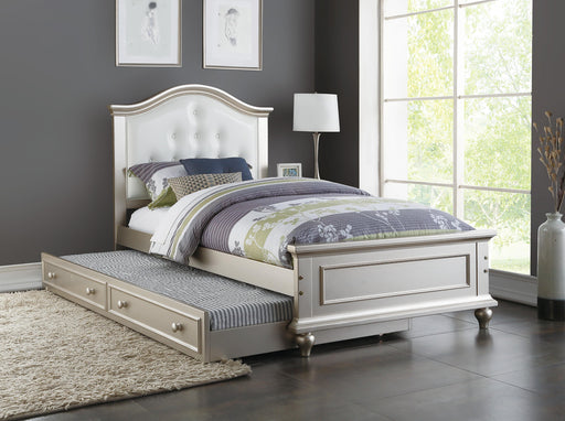Mcraft Twin Bed W/Trundle-White+Silver in Silver - Marjories Furniture (Las Vegas, NV)
