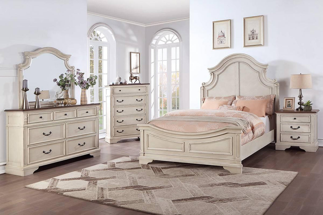 Viethn Cal-King Bed in Antique White - Marjories Furniture (Las Vegas, NV)