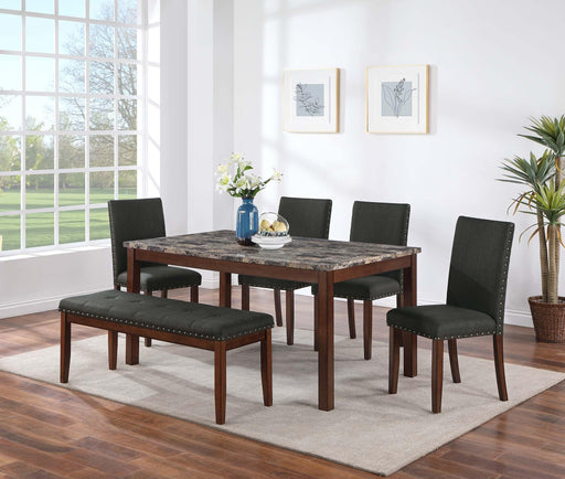 Yuewoo 6-Pcs Dining Set in Cherry - Marjories Furniture (Las Vegas, NV)