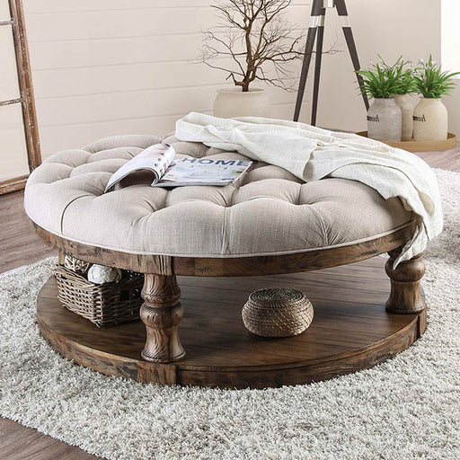 Mika Antique Oak Coffee Table w/ Cushion Top - Marjories Furniture (Las Vegas, NV)