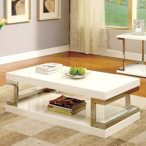 MEDA White/Chrome Coffee Table, White - Marjories Furniture (Las Vegas, NV)