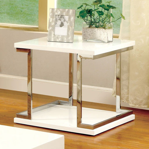 MEDA White/Chrome End Table, White - Marjories Furniture (Las Vegas, NV)
