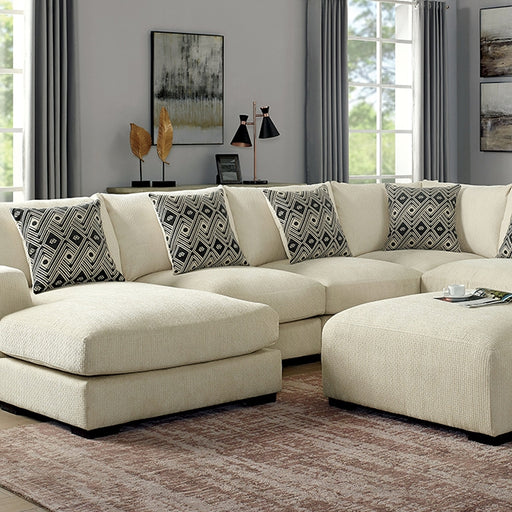 Kaylee U-Sectional w/ Left Chaise + Ottoman Beige - Marjories Furniture (Las Vegas, NV)
