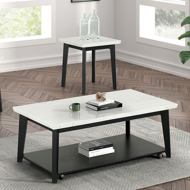 Thisted Rectangle Marble Coffee Table w/ Casters - Marjories Furniture (Las Vegas, NV)