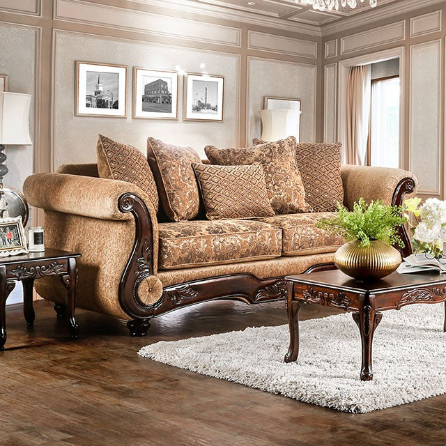 NICANOR Tan/Gold Sofa - Marjories Furniture (Las Vegas, NV)