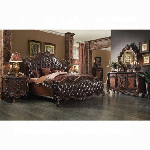 Versailles 2-Tone Dark Brown PU & Cherry Oak Queen Bed - Marjories Furniture (Las Vegas, NV)