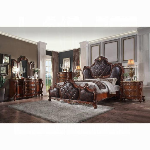 Picardy PU & Cherry Oak Queen Bed - Marjories Furniture (Las Vegas, NV)