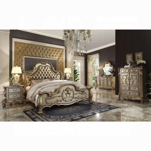 Dresden Bone PU & Gold Patina Queen Bed - Marjories Furniture (Las Vegas, NV)