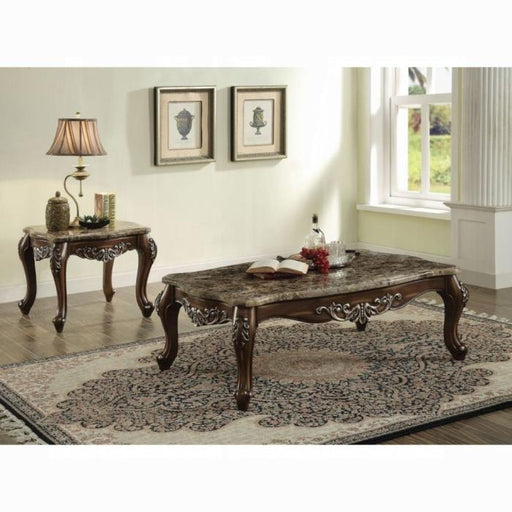 Latisha Marble & Antique Oak Coffee Table - Marjories Furniture (Las Vegas, NV)