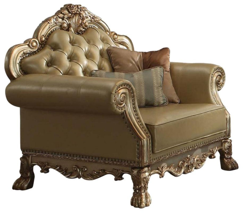 Acme Dresden Chair w/ 2 Pillows in Gold Patina 53162 - Marjories Furniture (Las Vegas, NV)