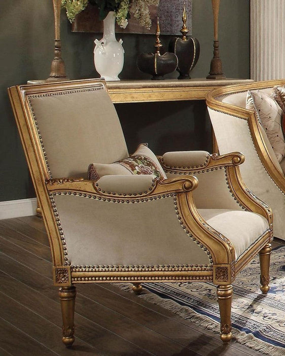 Acme Furniture Daesha Accent Chair in Tan Flannel & Antique Gold 50838 - Marjories Furniture (Las Vegas, NV)