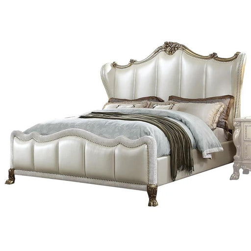 Acme Furniture Dresden II King Bed in Pearl White PU & Gold Patina 27817EK - Marjories Furniture (Las Vegas, NV)