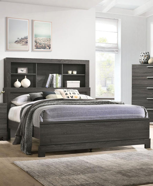 Acme Furniture Lantha Queen Bookcase Panel Bed in Grey Oak 22030Q - Marjories Furniture (Las Vegas, NV)
