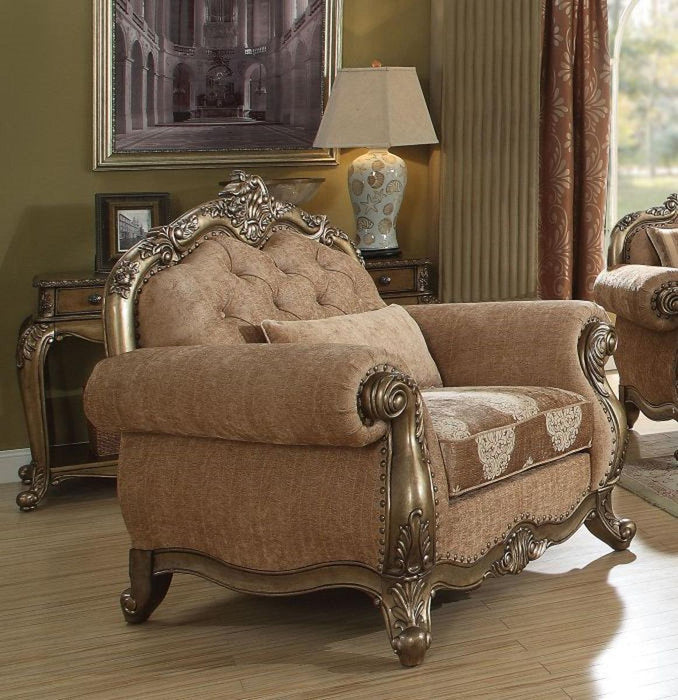 Acme Ragenardus Chair with 1 Pillow in Fabric & Vintage Oak 56032 - Marjories Furniture (Las Vegas, NV)