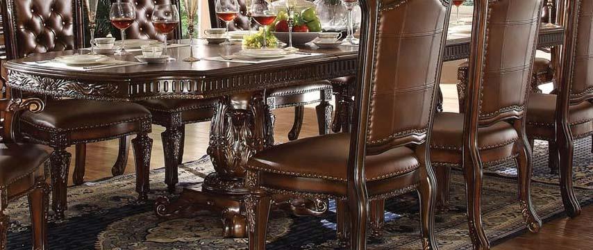 Acme Vendome Double Pedestal Dining Table with Two Leaves in Cherry 62000 - Marjories Furniture (Las Vegas, NV)