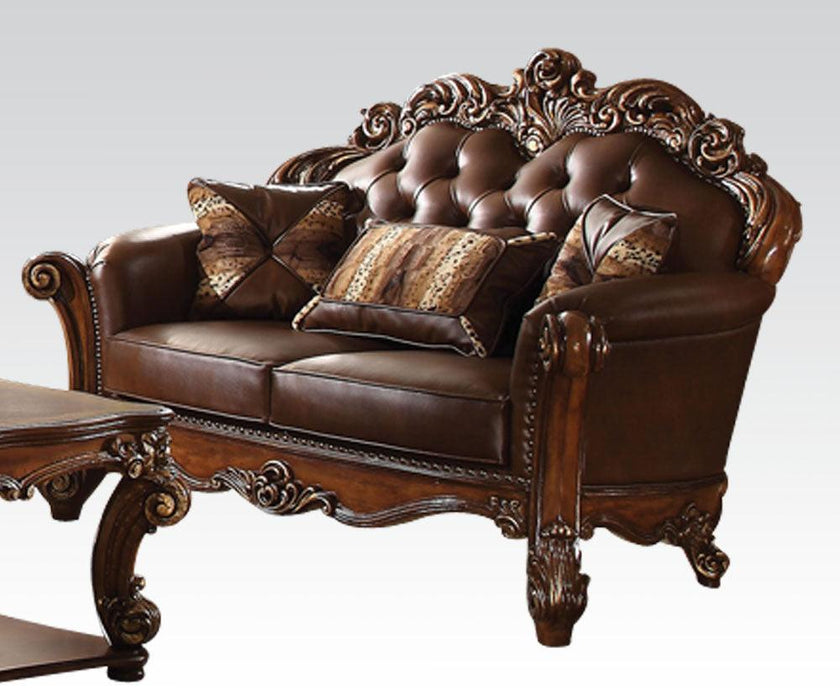 Acme Vendome Loveseat with 2 Pillows in Cherry 52002 - Marjories Furniture (Las Vegas, NV)