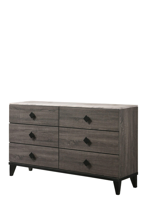 Avantika Faux Marble & Rustic Gray Oak Dresser - Marjories Furniture (Las Vegas, NV)