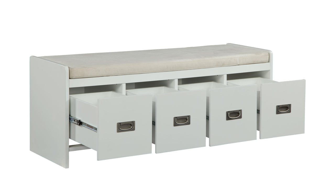 Berci Beige Fabric & White Bench w/Storage - Marjories Furniture (Las Vegas, NV)