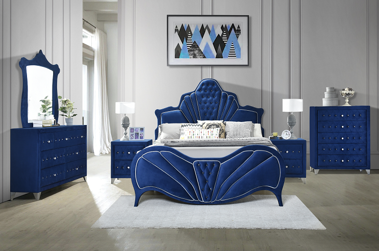 Dante Blue Velvet Eastern King Bed - Marjories Furniture (Las Vegas, NV)