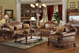 Dresden Brown PU & Chenille, Cherry Oak 3-Piece Living Room Set - Marjories Furniture (Las Vegas, NV)