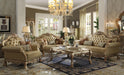 Dresden Bone PU & Gold Patina Sofa w/4 Pillows - Marjories Furniture (Las Vegas, NV)