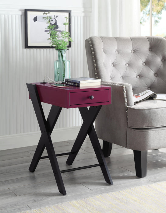 Fierce Burgundy & Black Side Table (USB Charging Dock) - Marjories Furniture (Las Vegas, NV)