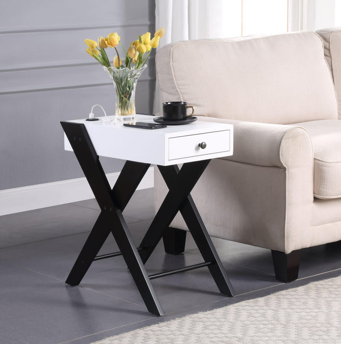 Fierce White & Black Side Table (USB Charging Dock) - Marjories Furniture (Las Vegas, NV)