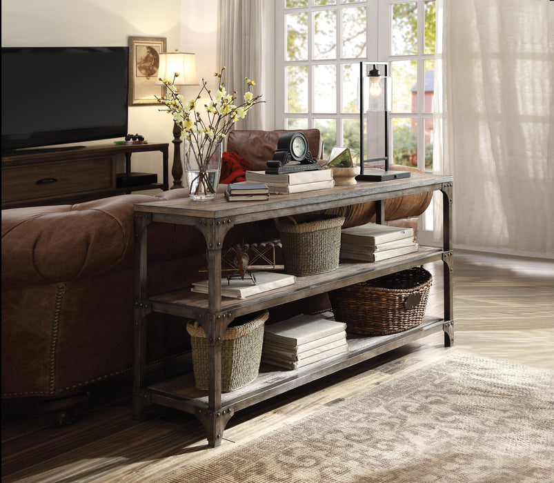 Gorden Weathered Oak & Antique Silver Console Table - Marjories Furniture (Las Vegas, NV)