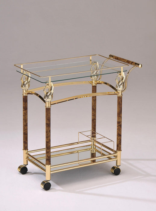Helmut Gold Plated & Clear Glass - Tempered Serving Cart - Marjories Furniture (Las Vegas, NV)