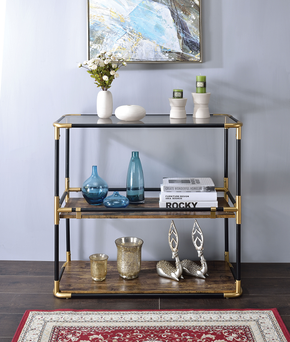 Heleris Black/Gold & Smoky Glass Console Table - Marjories Furniture (Las Vegas, NV)