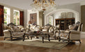 Latisha Tan, Pattern Fabric & Antique Oak Sofa w/6 Pillows - Marjories Furniture (Las Vegas, NV)