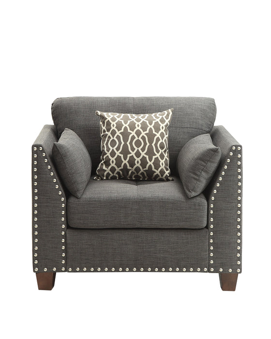 Laurissa Light Charcoal Linen Chair & 3 Pillows - Marjories Furniture (Las Vegas, NV)