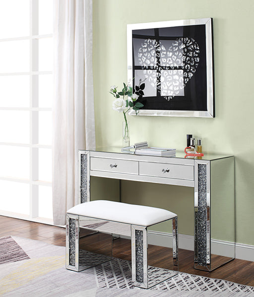 Noralie PU, Mirrored & Faux Diamonds Vanity Stool - Marjories Furniture (Las Vegas, NV)