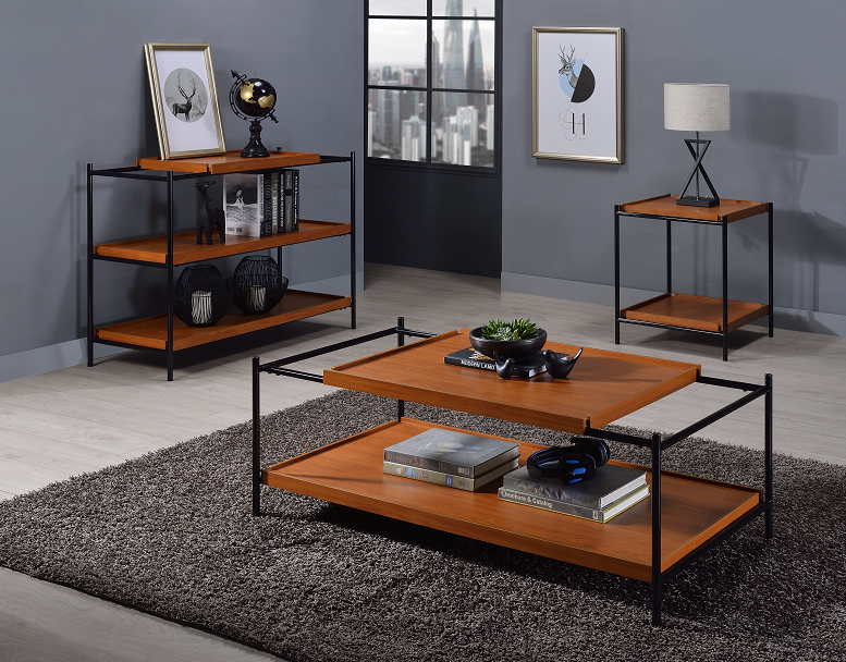 Oaken Honey Oak & Black Coffee Table - Marjories Furniture (Las Vegas, NV)
