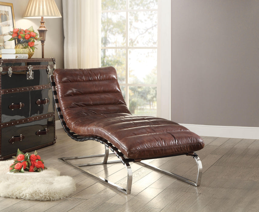 Qortini Vintage Dark Brown Top Grain Leather & Stainless Steel Chaise - Marjories Furniture (Las Vegas, NV)